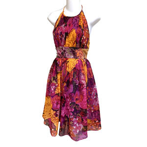 Aidan Mattox % Silk Chiffon‎ Floral Print Dress Halter ~Sz 2~Beautiful
